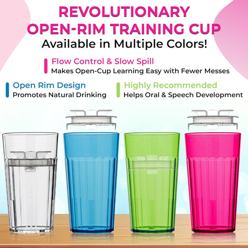 Reflo Smart Cup (Blue & Green 2-Pack) Open Training Cup, Toddler Cup, No Suction 6oz, 360 Control-Flow, USA MADE Premium High-Impact Plastic...