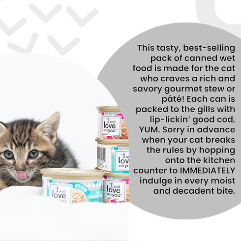 I AND LOVE AND YOU Wet Cat Food - Oh My Cod Pâté - Cod Recipe, Grain Free, Filler Free, 3oz Pack of 4 Cans...