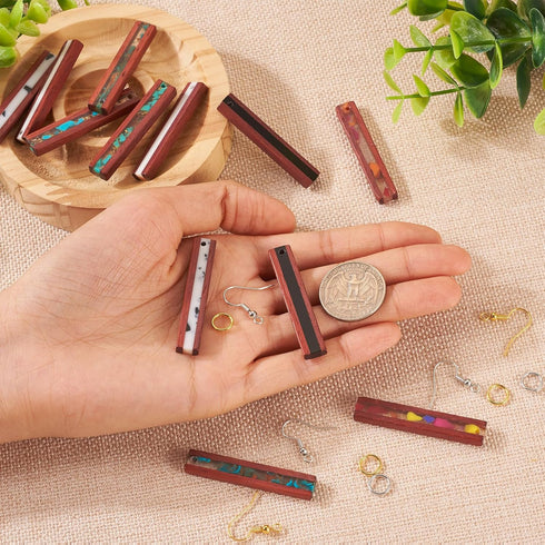 Craftdady 6 Pairs Resin Wood Rectangle Earring Charms 6 Styles Wooden Earring Blanks Making Kit with Brass Earring Hooks Jump Rings for Crafts DIY...