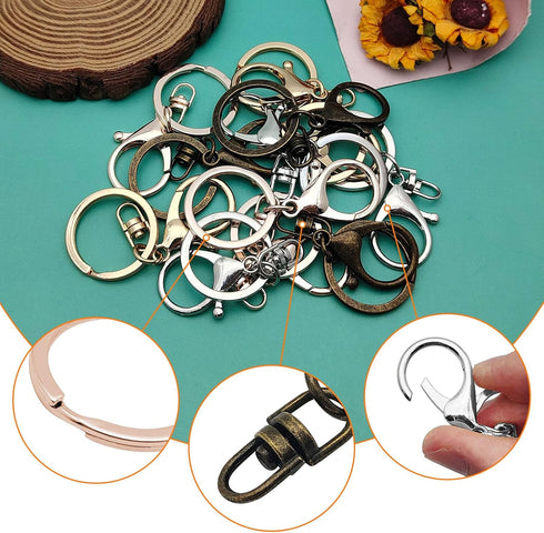 20pcs Lobster Claw Clasps Keychain for Jewelry Making,Metal Lobster Clasp Lobster Claw Clasps Hook with Flat Split Keychain Ring with Swivel Trigg...