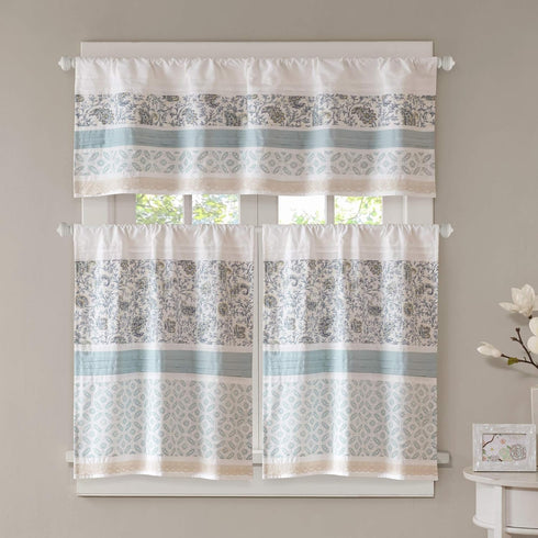 Madison Park Dawn Printed Blue Window Valance , Cotton Pieced Rod Pocket Print Floral Valances for Windows , 50X18" , Teal...