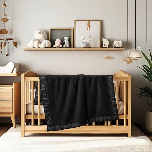 Pro Goleem Fleece Baby Blanket with 2 Inch Satin Trim Soft Anti-Static Plush Blanket for Boys and Girls Christmas Baby Gifts for Babies Black 30''...