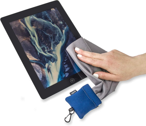 Carson Stuff-It Pro Microfiber Lens Cloth Cleaning System for Glasses, Smartphones, Tablets, Optics, Lenses, Cameras and More, 8.0'' x 8.0'' - Blu...