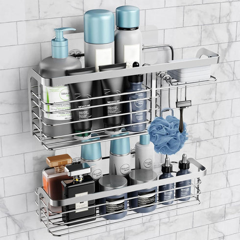 Adhesive Shower Caddy 2 Pack Shower Organizer Shelf, No Drilling Stainless Steel Bathroom Storage Rack for Inside Shower Shampoo Conditioner Holde...