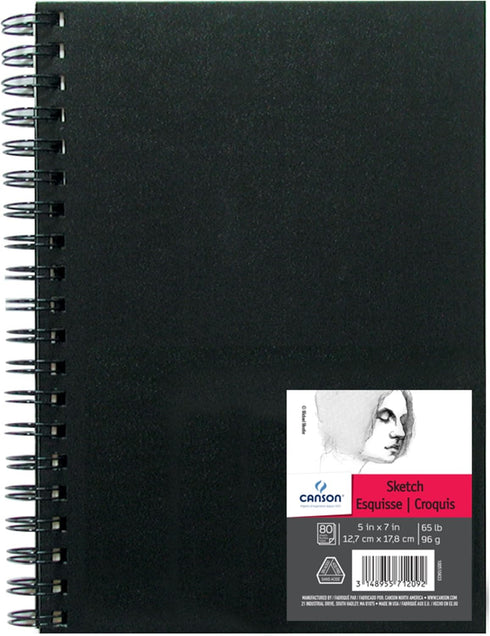 Canson Artist Series Sketchbook, Wirebound Journal, 5x7 inches, 160 Pages (65lb/96g) - Artist Paper for Adults and Students - Graphite, Charcoal, ...