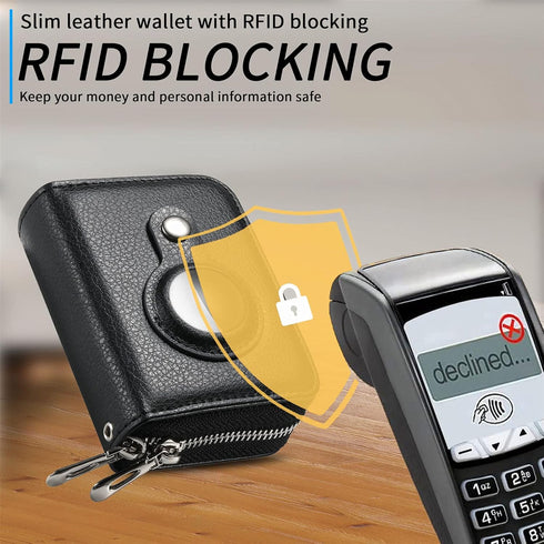 AirTag Credit Card Holder Wallet for Men Women Air Tag RFID Blocking Leather Cash Cards Organizer Zipper Wallet Case Black...