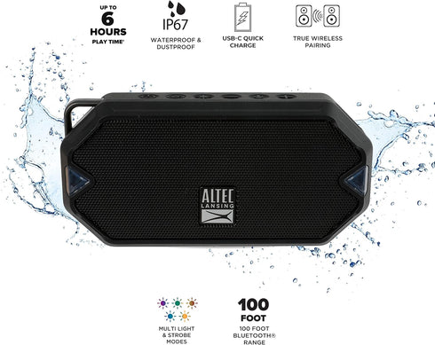 Altec Lansing - HydraMini Wireless Bluetooth Speaker, IP67 Waterproof USB C Rechargeable Battery with 6 Hours Playtime, Compact, Shockproof, Snowp...