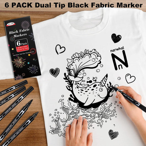 Black Fabric Markers - Dual Tips Fabric Marker Permanent for Clothes, Non-Toxic, No Fading, No Bleeding Fabric Paint Pens for Personalizing Shirts...
