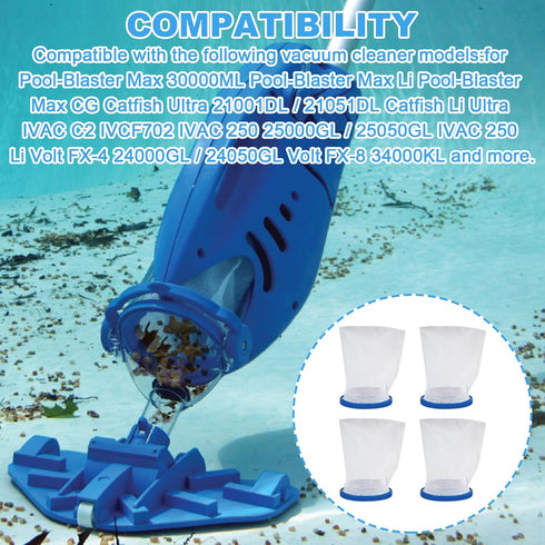 Pool Vacuum Cleaner Reusable Filter Bag for Pool-Blaster Water Tech Max & Catfish Ultra Pool Vacuum Sand & Silt Cleaner Filter?4 pack?...