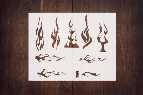 Reusable Tribal Flames and Pin Stripe Stencil 11" x 8.5" - Custom Fire Design for Dynamic Crafts...