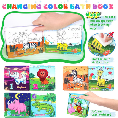 Light Up Bath Toys for Toddlers Kids Baby Boys Girls, No Hole Bath Toys with Bath Book & Organizer, Glow Bath Time Toys for Bathrooms Pool, Animal...