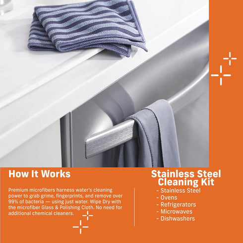 E-Cloth Stainless Steel Cleaning Kit, Microfiber Stainless Steel Cleaner for a Spotless Shine Home Appliances Including Oven, Stove and Refrigerat...
