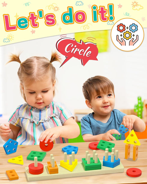 Montessori Toys for 1 2 3 Year Old Boys Girls Toddlers, Wooden Sensory Toys for Ages 2-4 0-2, 1 2 Year Old Boy Girl Birthday Gifts, Educational To...