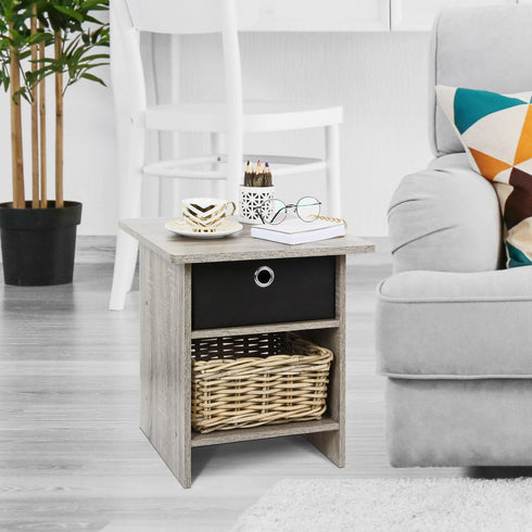 Furinno Dario End Table / Side Table / Night Stand / Bedside Table with Bin Drawer, 1-Pack, French Oak Grey/Black...
