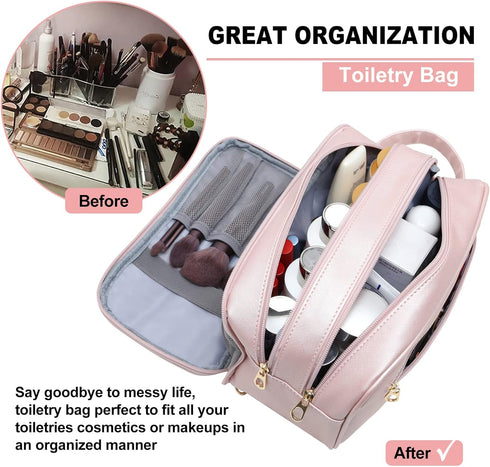 Travel-Accessories Makeup Bag for Women,Water Resistant Toiletry-Bag-For-Travel-Essentials,Dorm Room Essentials,Eco Leather Cosmetic Bag for Full ...