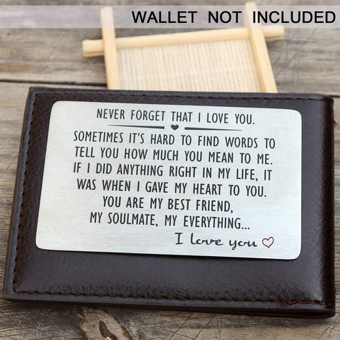 Anniversary Wallet Insert Card for Men or Women - Never Forget That I Love You, Engraved Wallet Insert for Boyfriend Husband Him, Birthday Wedding...