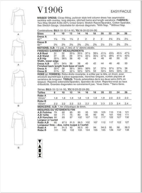 Vogue Misses' Dress Sewing Pattern Kit, Design Code V1906, Sizes 18-20-22-24-26...