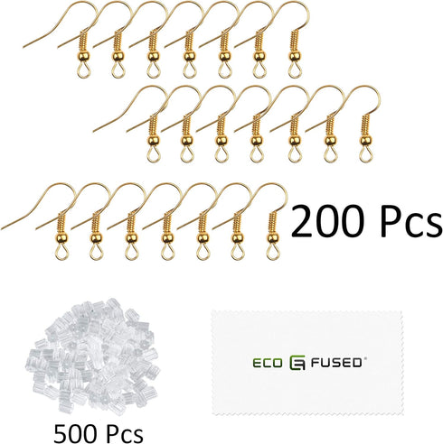 Gold Color Earring Hooks and Transparent Earring Backs - Nickel-Free Ear Wires (18mm) - Plastic Stopper Replacement Safety Back (2.5mm x 3mm) -for...