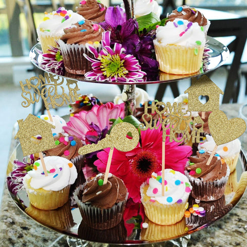 Zonon 55 Piece Home Sweet Home New House Welcome Party Cupcake Topper - Gold Glitter, Housewarming...