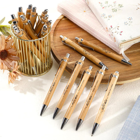 Fumete Wedding Bamboo Retractable Ballpoint Pen, 30 Pieces, Black Ink, Wooden Guest Book Pens for Bridal Shower Games Proposal Bachelor Party Favo...