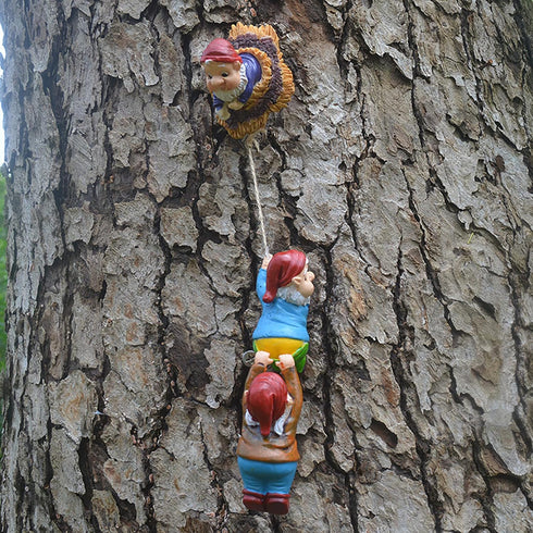 Gnome Statue Gift Climbing Rope Garden Gnomes Statue, Resin Garden Gnome Tree Hugger Outdoor Decor Accessories, Miniature Figurines Micro Garden G...
