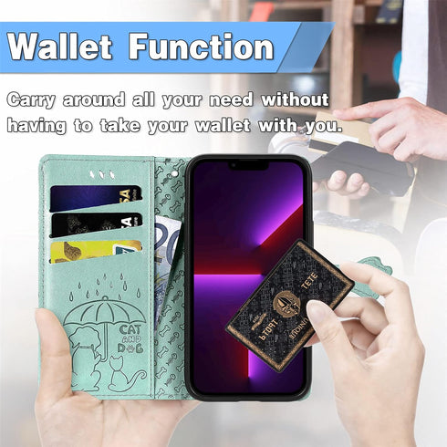 CCSmall for iPhone 14 Plus PU Leather Flip Wallet Case, Cat Dog Cartoon Cute Style with ID Card Holder Phone Cover Case for Apple iPhone 14 Plus M...