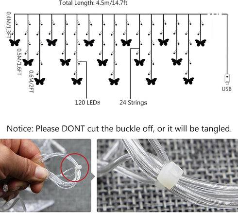 Butterfly Curtain Fairy Light, 8 Modes 120 LED USB Window Firefly Twinkle Timer String Lights 24 Butterflies with Remote, Waterproof Copper Wire f...