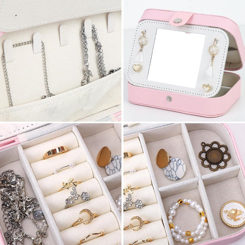FUNARTY Travel Jewelry Box Organizer, Pink Jewelry Case Initial Jewelry Boxes Jewelry Organizer Travel Essentials Birthday Gifts for Women Teen Gi...