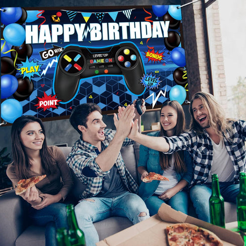 Blulu Video Game Happy Birthday Backdrop Game on Birthday Banner Level up Gaming Theme Party Background Photo Props for Party Wall Decorations Sup...