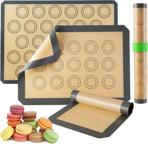 Silicone Baking Mats-Non Stick Cookie Sheet Macaron Mat Liner for Bake Pans & Rolling,Perfect Bakeware For Bread Making Pastry Cake Brioche Pizza ...