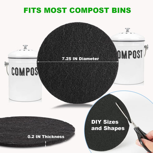 Charcoal Filters for Kitchen Compost Bin, 6 Pack Filters for Compost Pails Countertop Bin Replacement, Activated Charcoal Home Bucket Refill Sets,...