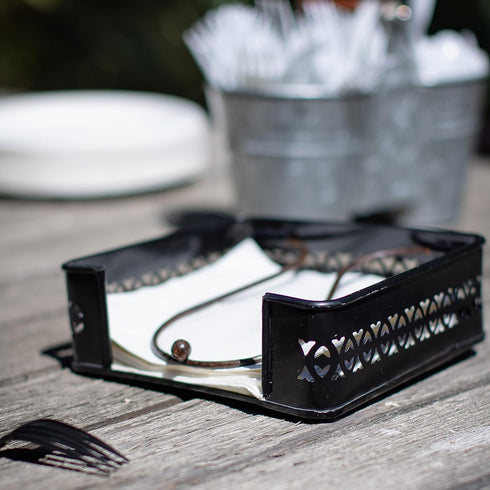 Stonebriar Industrial Black Graphite Metal Table Top Napkin Holder, Decorative Napkin Tray for Dining Table and Kitchen, Unique Tissue Dispenser f...