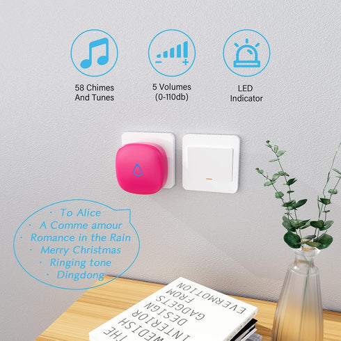 SECRUI Wireless Doorbells for Home, Classrooms, Apartments, Businesses, etc. Easy to Use, Adjustable Volume, 58 Chimes, Colorful LED, Waterproof, ...
