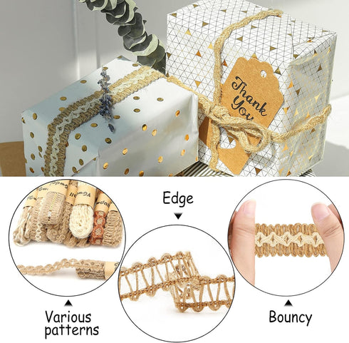 VGOODALL 9 Rolls Jute Ribbons Lace Craft Ribbon 18 Meters for Crafts Wraping Gifts Party Holiday and Rustic Wedding Decorations...