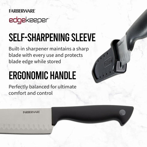 Farberware Edgekeeper 5-Inch Santoku Knife with Self-Sharpening Blade Cover, High Carbon-Stainless Steel Kitchen Knife with Ergonomic Handle, Razo...