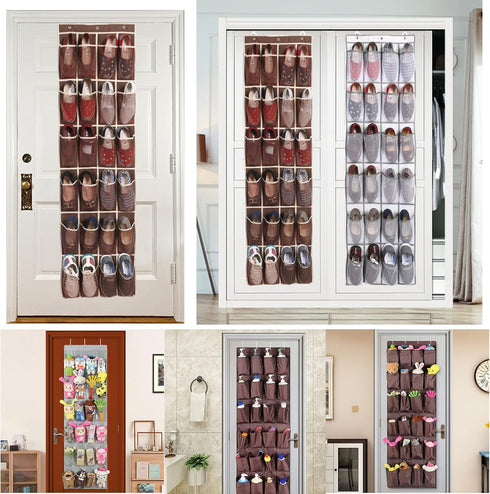 24 Pockets Over The Door Hanging Shoe Organizer, 12 Large Mesh Pockets Closet Holder Hanger Storage Bag Rack with Hook (B-Black2)...