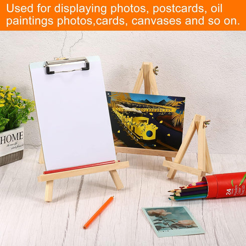 PATIKIL 5.9" Mini Wooden Easel Stand, 6 Pack Table Use Adjustable Triangle Holder for Displaying Photos, Card, Wedding, Wood Color...