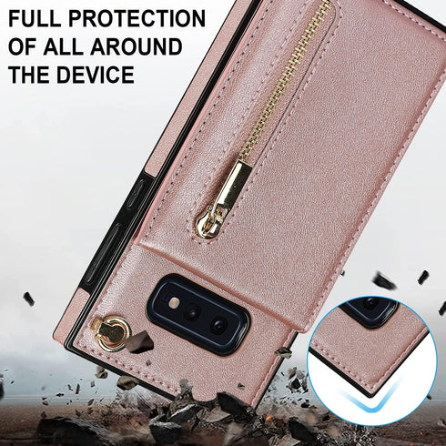 Phone Case for Samsung Galaxy S10e Wallet Cover with Crossbody Strap Leather Card Holder Flip Cases Lanyard Kickstand Credit Slots Magnetic Clasp ...