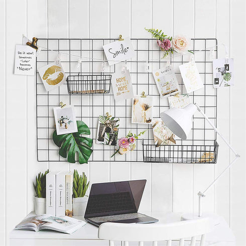 GBYAN Grid Wall Basket Wall Grid Panel Accessories Wire Straight Shelf with Hook Organizer for Home, Black...