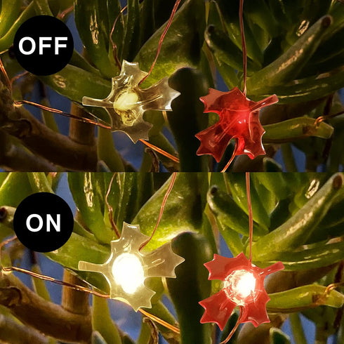 FURORA LIGHTING Red & Green Maple Leaf LED Fairy Lights with 6/18 Timer, 20 LED Warm Night Lights, 90-Inches of Magical Fairy Lights for Room Déco...