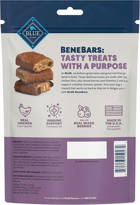 Blue Buffalo Benebars Natural Dog Treats, Immune Support, Chicken and Mixed Berries, 9oz Bag...
