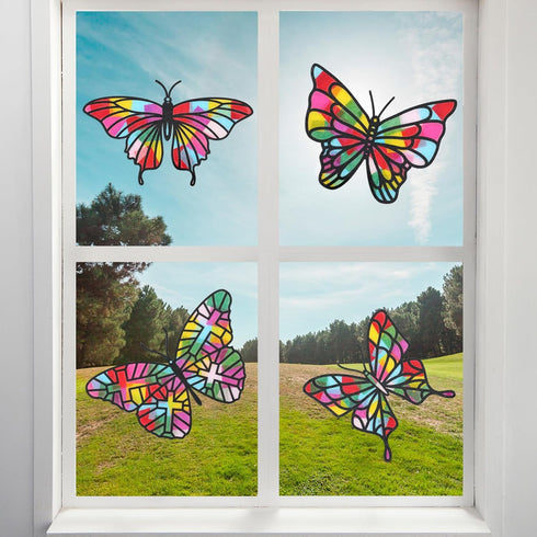 Yeaqee 24 Pack Butterfly Craft DIY Butterflies Suncatcher Paper Crafts Summer Crafts Butterfly Suncatcher Kits Classroom Arts and Crafts Party Fav...