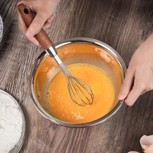 Whisk for Cooking,Stainless Steel Wire Wooden Handle Kitchen Hand Whisk Multi Function Non Stick Balloon Whisk Egg Beater for Blending Whisking Be...