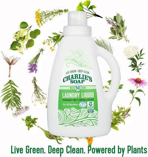 Charlie’s Soap Laundry Liquid (50 Loads, 2 Pack) Natural Deep Cleaning Hypoallergenic Laundry Detergent – Safe, Effective and Non-Toxic...