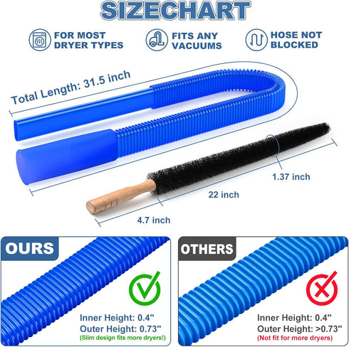 2 Pieces Dryer Vent Cleaner Kit Compatible with All Vacuum Cleaner, Dryer Lint Brush and Vacuum Hose Attachment with Stretch Universal Connector, ...