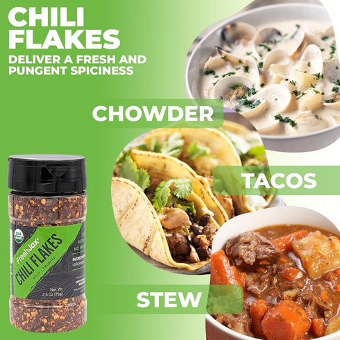 FreshJax Organic Smoked Red Chili Flakes (2.5 oz Bottle) Non GMO, Gluten Free, Keto, Paleo, No Preservatives Crushed Red Chili Pepper Flakes | Han...