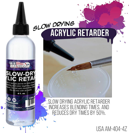 U.S. Art Supply Acrylic Retarder Liquid - 4-Ounce - For Slowing Dry Times of Acrylic Paint for Pouring - Gives you more working time with your Pou...