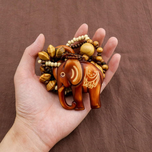 Vintage Ethnic Wood Elephant Pendant Wooden Bead Necklace Long Sweater Chain Women Vintage Necklace Jewelry Gift for Birthday Mother's Day, Valent...