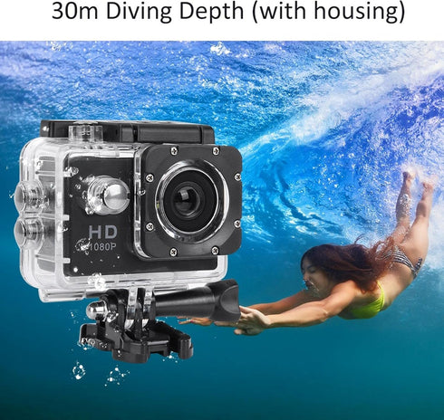 Action Camera 1080P 12MP Sports Camera Wide Angle Lens Full HD 2.0 Inch TFT LCD HD Screen Action Cam with 30m/98ft Underwater Waterproof for Outdo...