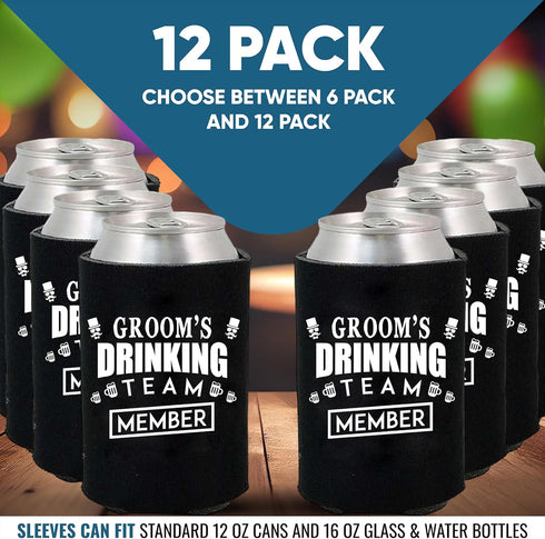 Shop4Ever Groom and Groom’s Drinking Team Member Can Coolie ~ Wedding Bachelor Party Beer Can Sleeve Coolers ~ (Member, Blk, 13 Pk)...